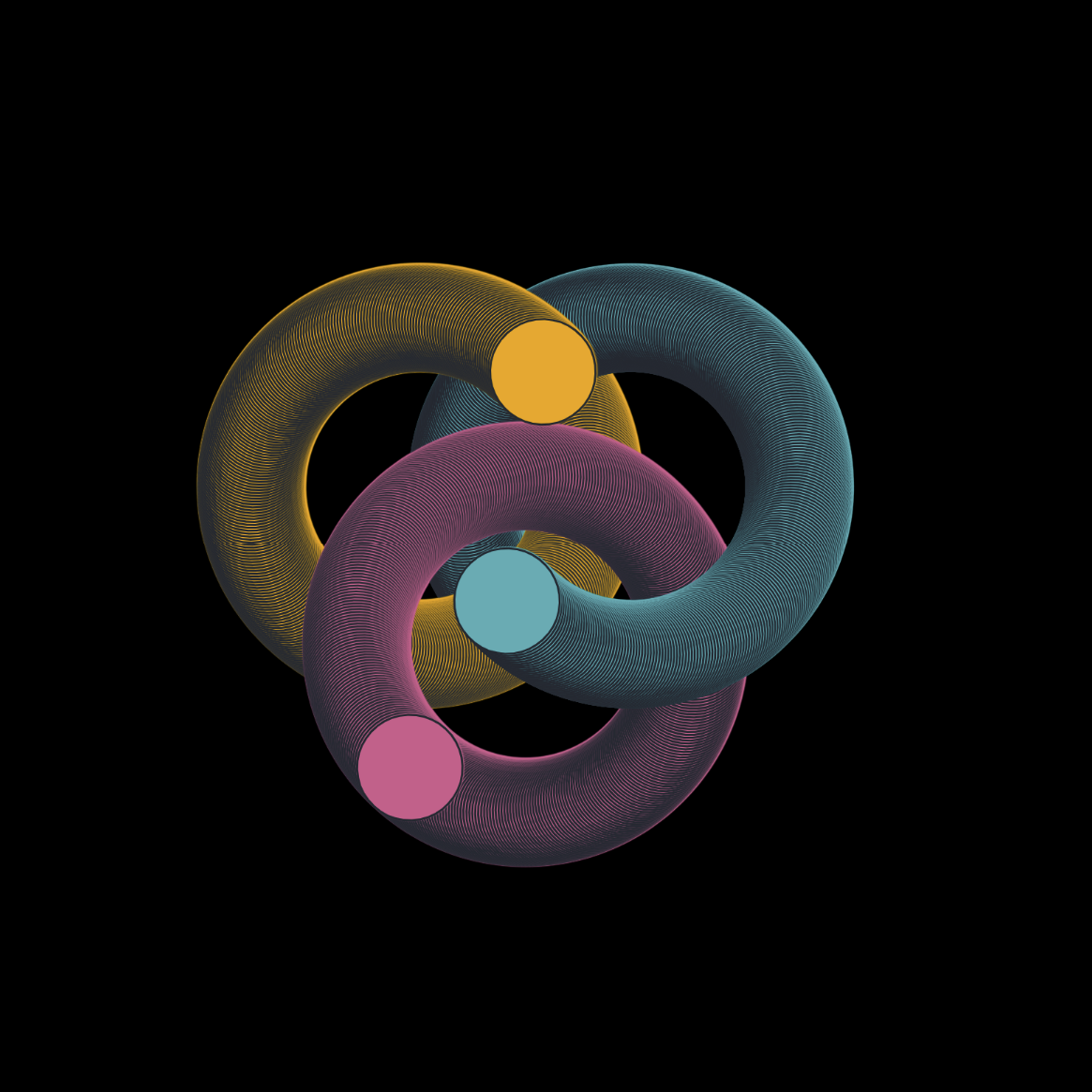 Three entangled circles animated with p5.js